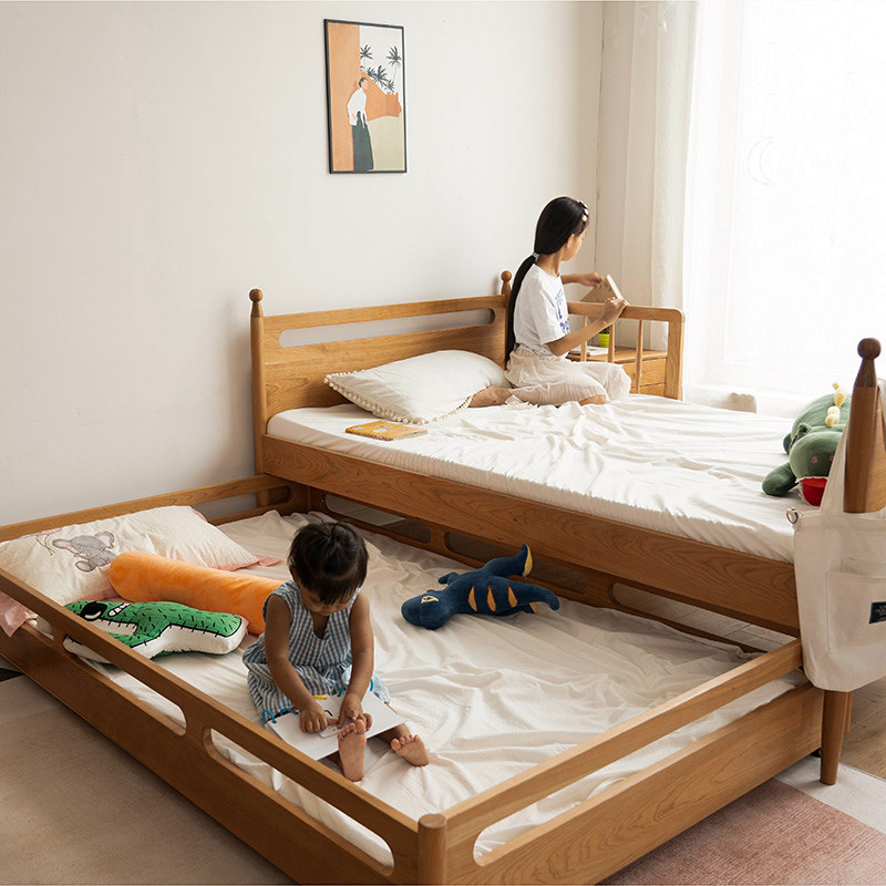 Nordic Children's Bed Drag Bed Solid Wood Small Household Type Walnuts Wood Cherry Wood Boys And Women With High And Low Double Draw And Mother Bed