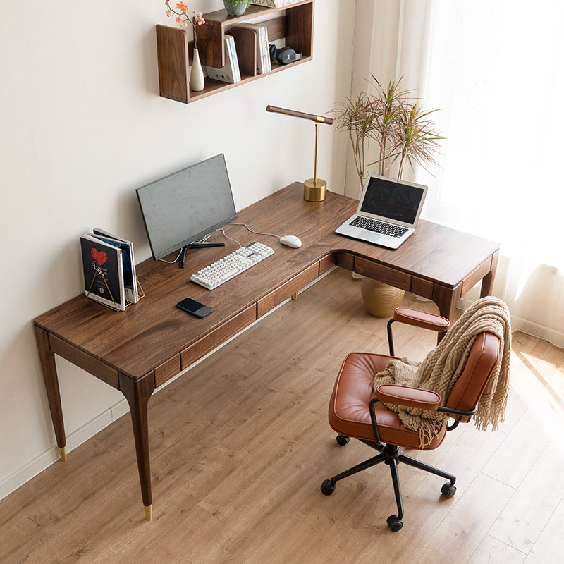 North American black walnut corner desk Nordic solid wood L-shaped home computer desk desk corner writing desk