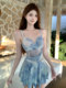 Women's high-end swimsuit 2025 new hot spring mesh one-piece skirt triangle style beautiful sexy pure desire to cover belly