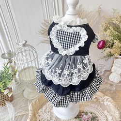 Homemade pet clothing for dogs and cats ins love black and white checkered maid personality niche