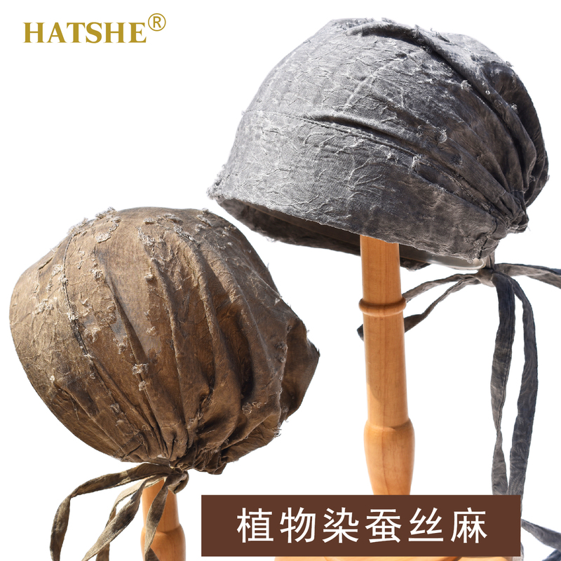 Hatshe Original Design Plant-Dyed Silk and Linen Tie-Up Headscarf for Men and Women to Cover Gray Hair, 2026 Spring and Summer New Collection