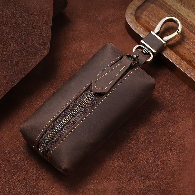Genuine leather multifunction key bag men mini waist hanging small bag large capacity car key containing bag zipped zero wallet-Taobao