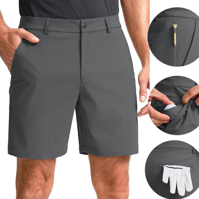 Large Size Solid Color Four-Way Stretch Summer Quick-Drying Ice Silk Golf Shorts for Men, Loose Straight-Leg Golf Pants for Men