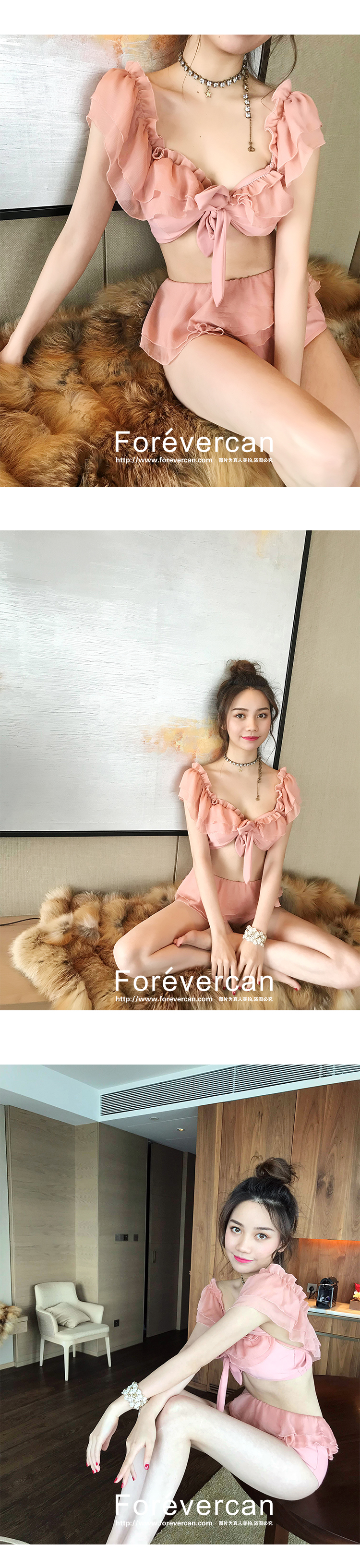Forevercan2018 hè mới sen lá hồng cô gái mảnh mai gợi cảm phù hợp với áo tắm nữ áo tắm 2 mảnh cạp cao	