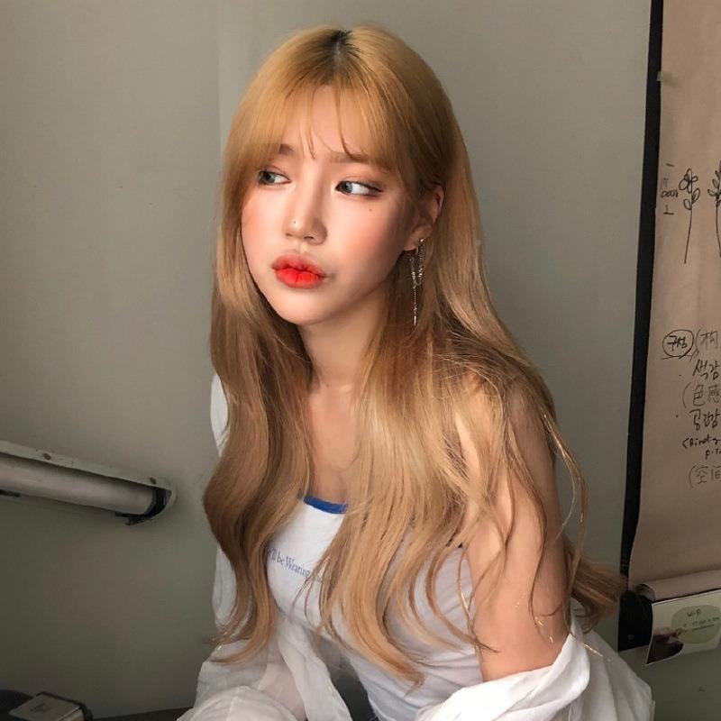 Good Things Grass Wig Women Air Liu Hai Long Curly Hair Large Wave Light Flax Dyeing Chemical Fiber Headgear Power Source-Taobao