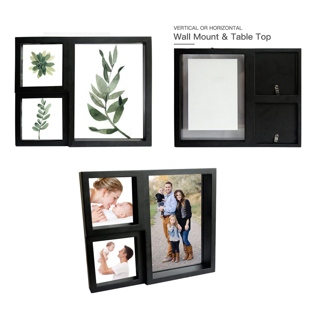 Cross-border three openings hand-combined solid wood photo frame stereo frame wood wall hanging photo wall