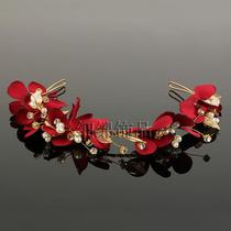 Bridal wedding headdress red dress headdress beautiful grilled edge cloth flower hair accessories headband toast clothing accessories wholesale