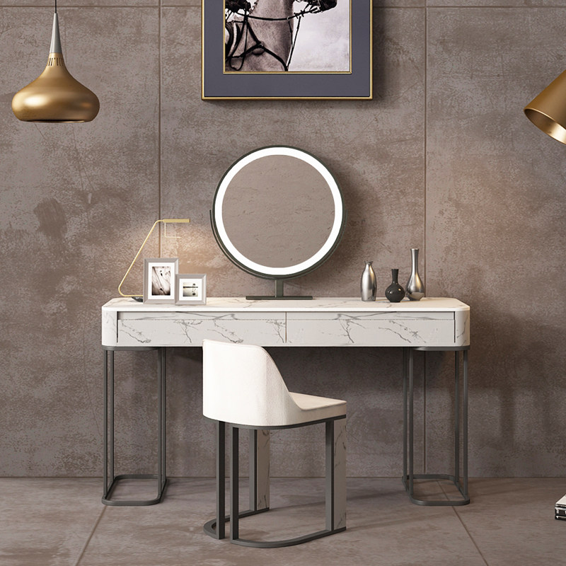 High-grade makeup table Light luxury rock plate net red bedroom Italian ins wind Marble Photo studio makeup table LED with lights