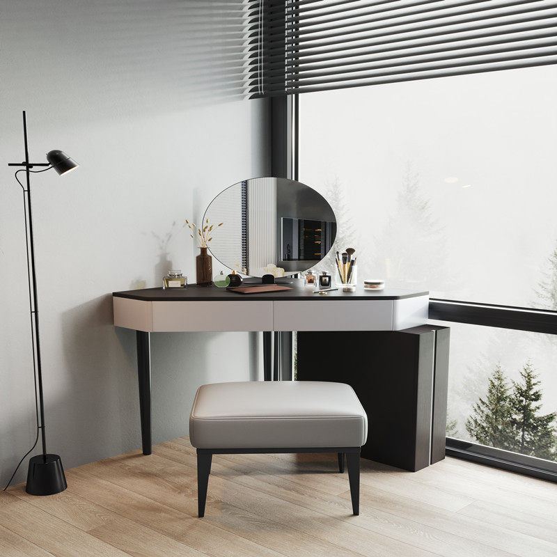 Italian minimalist modern bedroom high-end corner makeup table and chair with mirror Simple ins net red light luxury makeup table