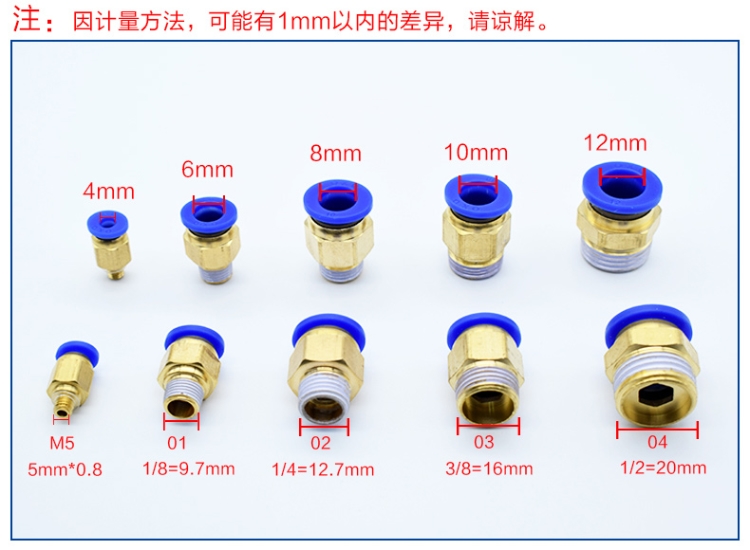 Luồng phát hành nhanh khí quản thẳng qua PC4PC6PC8PC10PC12-M5 đầu nối nhanh khí nén - Công cụ điện khí nén