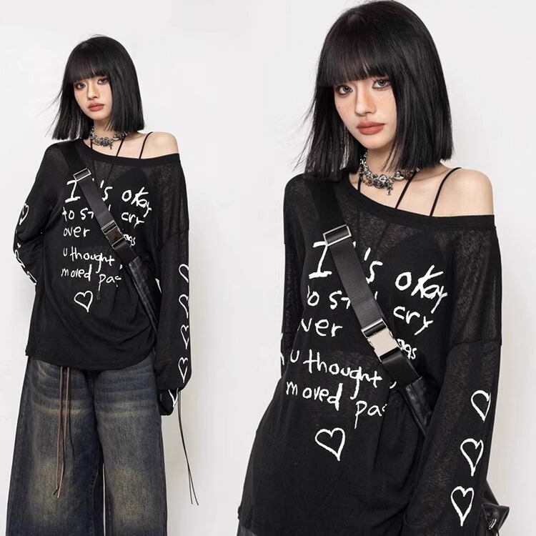 Black Round Neck Long-Sleeved Sun Protection Clothing Blouse for Women Summer 2025 New Thin T-Shirt Loose Lazy Style Mesh Top Black Round Neck Long-Sleeved Sun Protection Clothing Blouse for Women Summer 2025 New Thin T-Shirt Loose Lazy Style Mesh Top