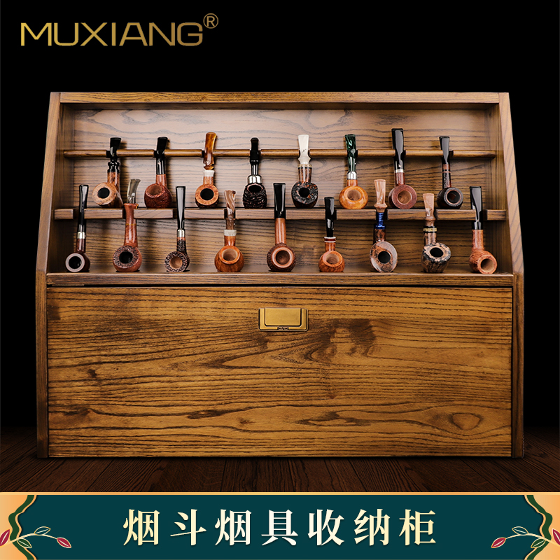 Wooden - functional pipe - frame men's tobacco container box 17 pipe collection box of tree closet collection cabinet