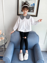 Girls shirt 2021 Autumn New Korean version of Big children long sleeve shirt children Foreign style white cotton shirt