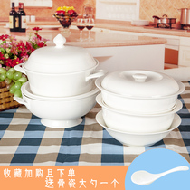 Household pure white soup pot color ceramic 8 inch soup bowl Jingdezhen creative bone porcelain large double ear pot with lid 9 inch