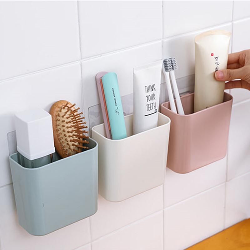 Bathroom toothbrush toothpaste storage rack Storage box wall-mounted free perforation Kitchen chopsticks tube remote control storage box