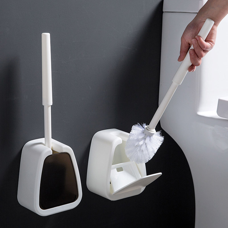 Wall-mounted free punching makeup room toilet cleaning brush without dead angle soft hair long handle brush with base clean toilet brush