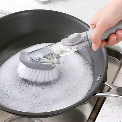 Kitchen household cleaning brush pot brush Dish washing sponge can add liquid brush pot multifunctional long handle pot washing brush set