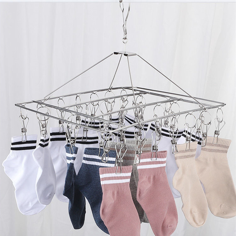 Thick multi-rack drying rack Stainless steel drying clothes socks multi-function windproof socks clip Children's hanger artifact hook