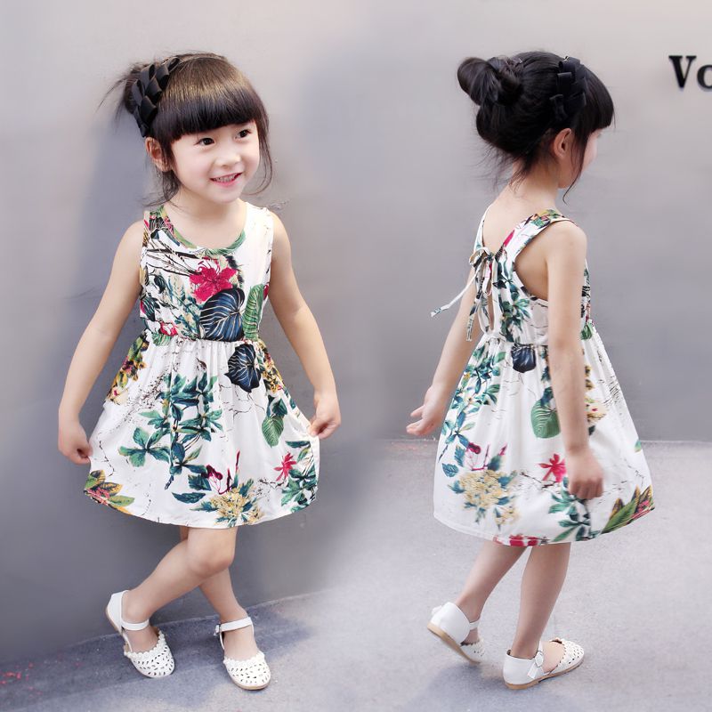 Bé Summer váy 2019 cô gái mới 2 dress 1-3 chúa váy 4 bông Silk 5 tuổi 6 trẻ em 8 bãi biển váy.