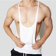 18 người đàn ông bật thấp ngực vest rắn màu thể thao thể dục vest nam Loose bodybuilding tốt dây đeo vai strappy vest nam