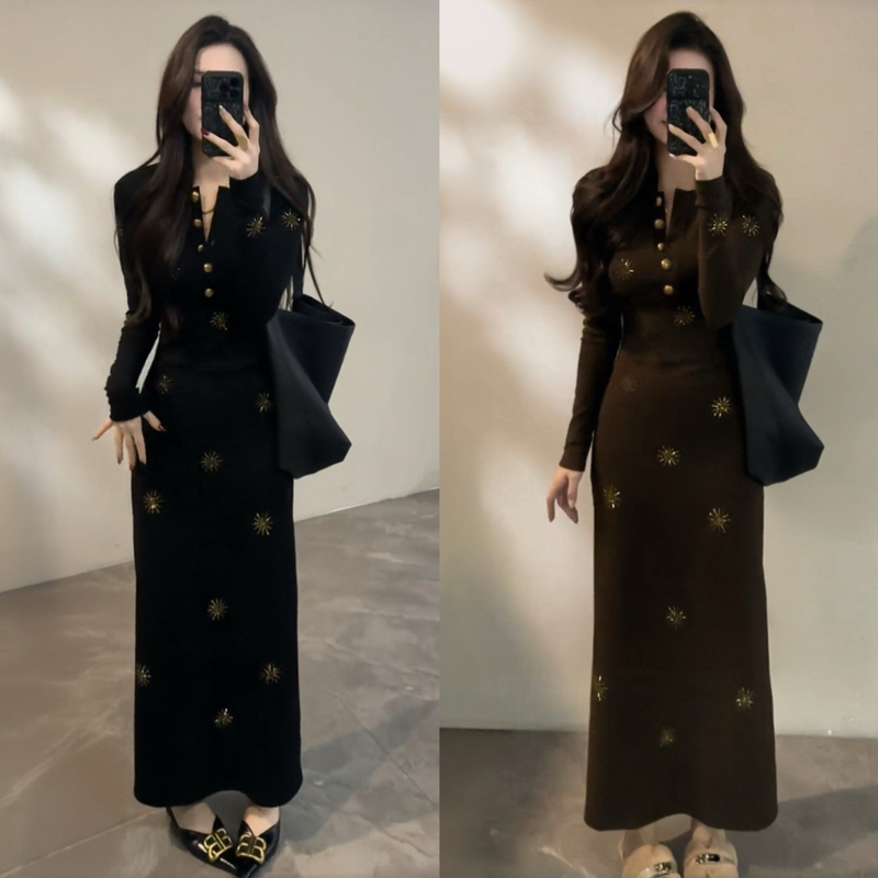 French-Style High-End Elegant Rhinestone-Embellished Brushed Base Dress for Women, New Spring Model, Waist-Cinching, Slimming, Inner Wear Straight Skirt