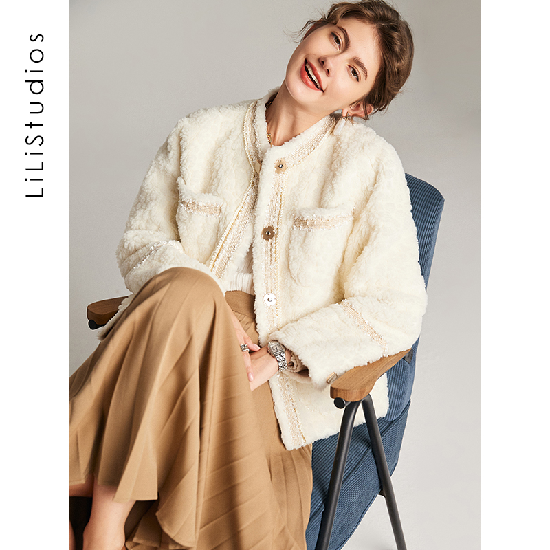 Australian lamb wool jacket woman 2021 autumn and winter new short piece of small fragrant wind Korean version fur integrated sheep cut velvet coat