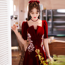 Velvet toast Bride 2021 new wedding engagement slim slim wine red temperament dress autumn and winter women