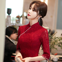 Fish-tail toast brides bride 2021 new wine red wedding engagement dress cheongsam dress summer usually wear Women