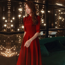 Toast service cheongsam 2021 new bride wine red atmosphere retro wedding engagement banquet evening dress women thin