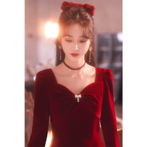 Toast Bride 2021 New Wine Red Engagement Wedding Wedding Thanks Banquet Dress Velvet French Little Man Autumn Winter
