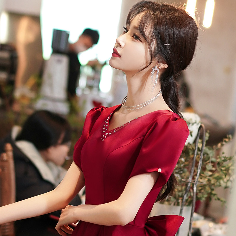 Toast dress bride summer satin 2021 new wine red wedding engagement temperament dress can usually be worn by spring women