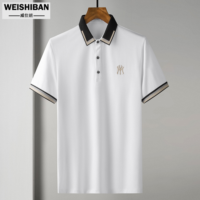 Ánh sáng sang trọng ve áo POLO xu hướng kinh doanh sáng t-shirt hit màu cổ góc nửa tay áo Paul áo rắn màu áo của nam giới bình thường của nam giới