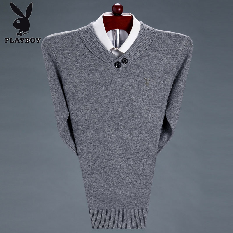 Playboy mùa đông 100cashmere áo len nam áo len trung niên nam cổ áo bán cao zip-up áo len dày