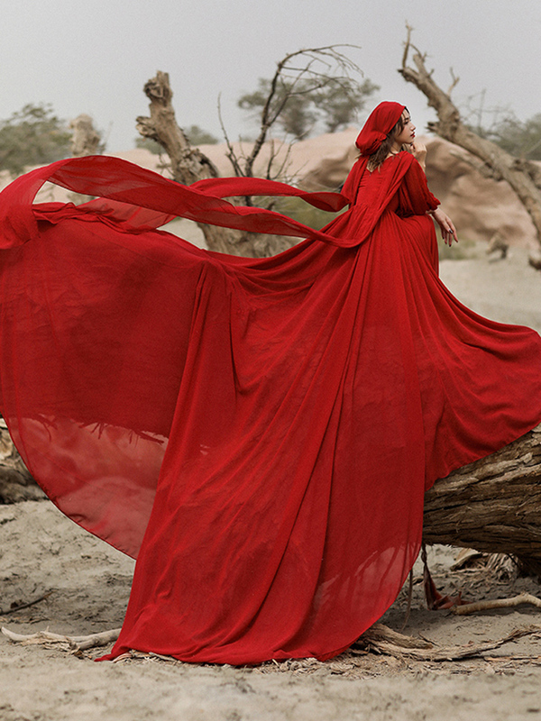 Northern China, Xinjiang, Tibet, Exotic Travel Outfit, Trailing Red Dress, Egyptian Desert Vacation Long Dress Northern China, Xinjiang, Tibet, Exotic Travel Outfit, Trailing Red Dress, Egyptian Desert Vacation Long Dress