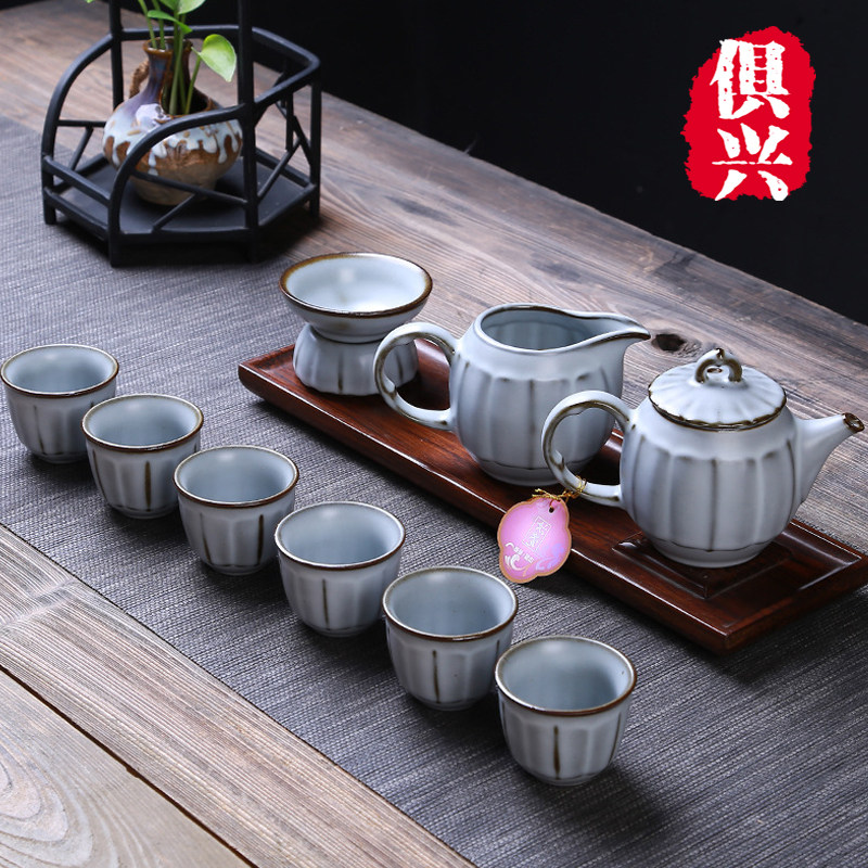 Iron Tire Ru Kiln Ceramics Upscale Utilityutia Teapot teapot set for home open sheet Nourishing Ru Porcelain Tea Set Business Gift