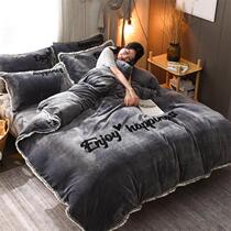 Double-sided Falai Flannel bedding four-piece Winter thickened milk coral velvet sheets quilt cover baby Velvet