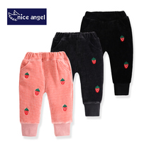 Baby cotton pants plus velvet thickened warm-up girls winter cotton baby children three-layer Northern childrens pants