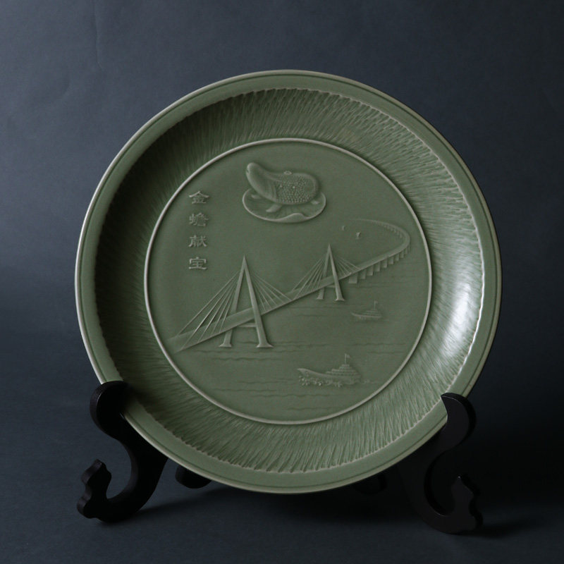 Upper Forest Lake Yue Kiln Green Porcelain Gold Toad Donation Treasure Tray Handmade Creative Wedding Celebration Gift With Bracket Gift Box Packaging Secret Color