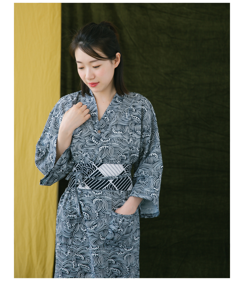 Mùa hè cotton Nhật Bản phong cách các cặp vợ chồng robe retro đồ ngủ nam giới và phụ nữ áo choàng tắm áo mỏng phần dịch vụ nhà nightdress