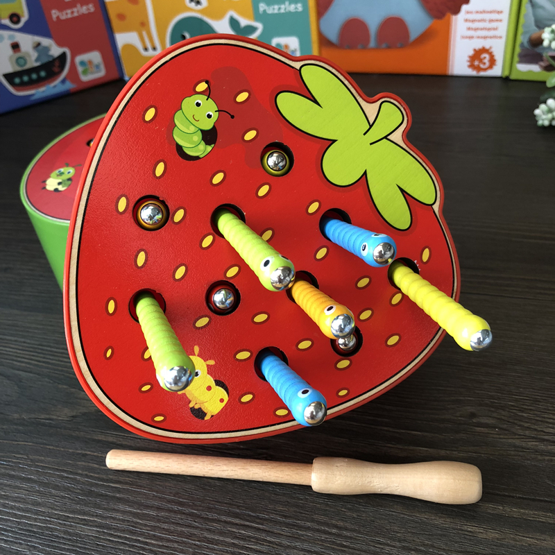 Children's wooden early education magnetic fruit catch bug game 1-2-3 years old boys and girls baby children educational toys