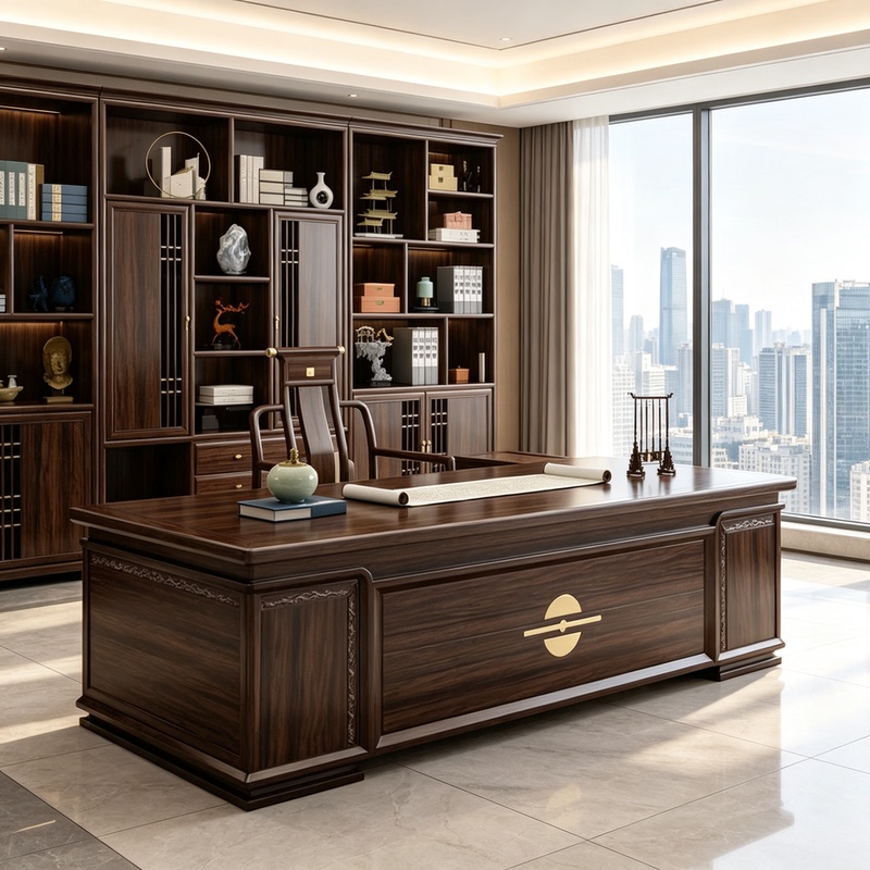 Chinese-Style Carved Metal Ornaments Executive Desk, Heavy, Dignified, Calm and Elegant, Chinese-Style Commercial Boss's Desk Chinese-Style Carved Metal Ornaments Executive Desk, Heavy, Dignified, Calm and Elegant, Chinese-Style Commercial Boss's Desk