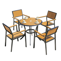 Sunshine outdoor plastic wood tables and chairs courtyard garden terrace leisure table and chairs five sets balcony aluminum alloy commercial tables and chairs