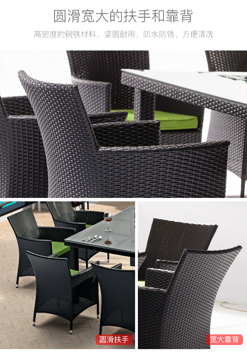 Nắng ngoài trời Wicker Ghế sân vườn Sân vườn lớn Bàn ăn dài kết hợp Ghế Villa Giải trí Nội thất mây ghế hồ bơi ngoài trời