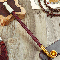 Aibao traditional hand carved red sandalwood Rod old-fashioned pure copper dry smoke bag Pot Pot Mens pipe tobacco Special