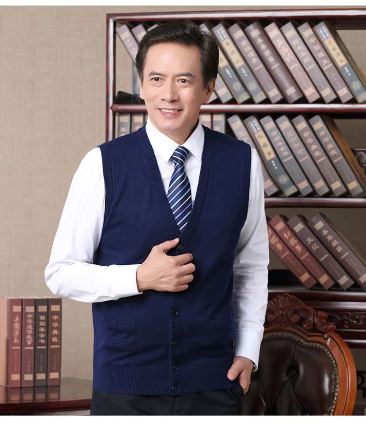 Ordos mùa thu và mùa đông trung niên áo len cashmere trung niên áo len nam vest vest áo gile hàn