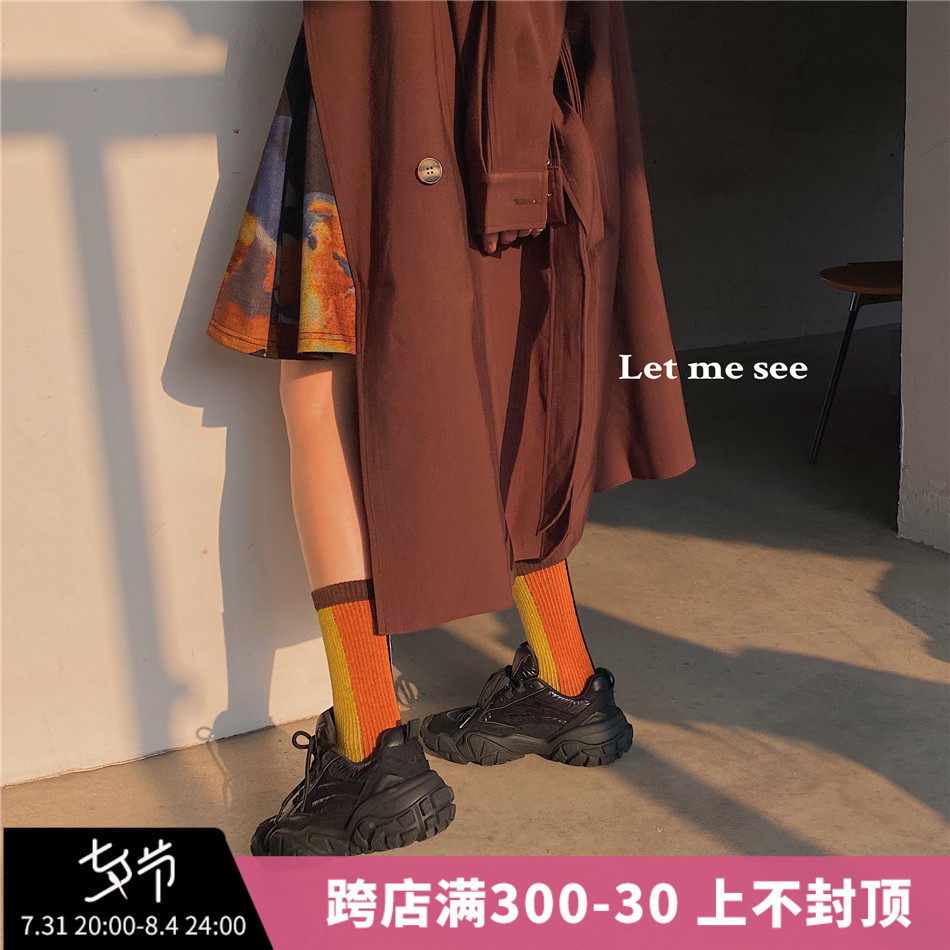 LET ME SEE Collared Stockings Color Socks Children's Chains Chains Sox Socks Autumn Winter Cotton Nets Red and American Street Brief