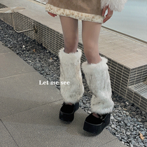 LET ME SEE hot girl imitation rabbit fur calf cover autumn and winter fur warm socks plus velvet fashion pile socks
