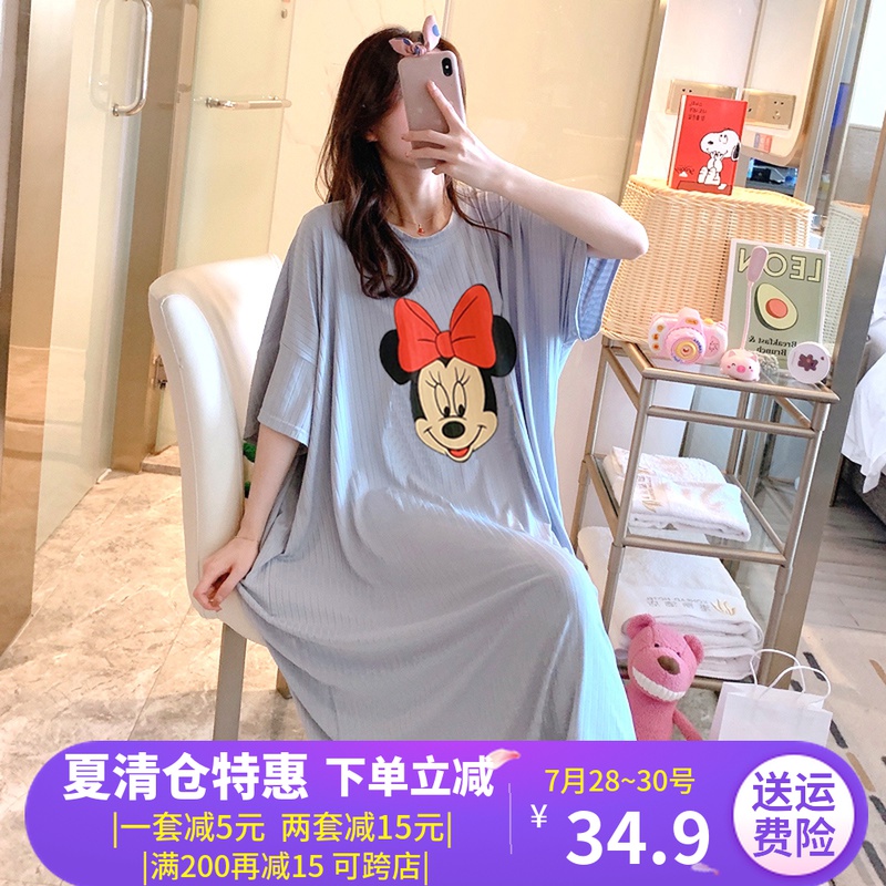 Night dress women's summer thin cotton pajamas Modal loose large size fat mm pregnant woman 200 pounds long dress