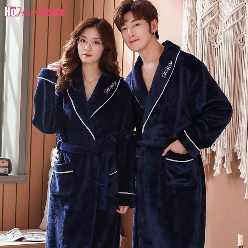 Зимний банный халат, демисезонная пижама для влюбленных, демисезонное фланелевое длинное коралловое бархатное осеннее термобелье
