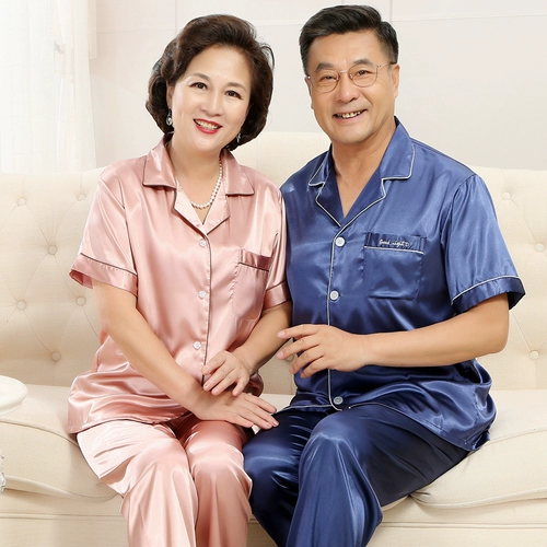 Летняя шелковая пижама, штаны для матери для пожилых людей, тонкий осенний комплект, короткий рукав, для среднего возраста, большой размер